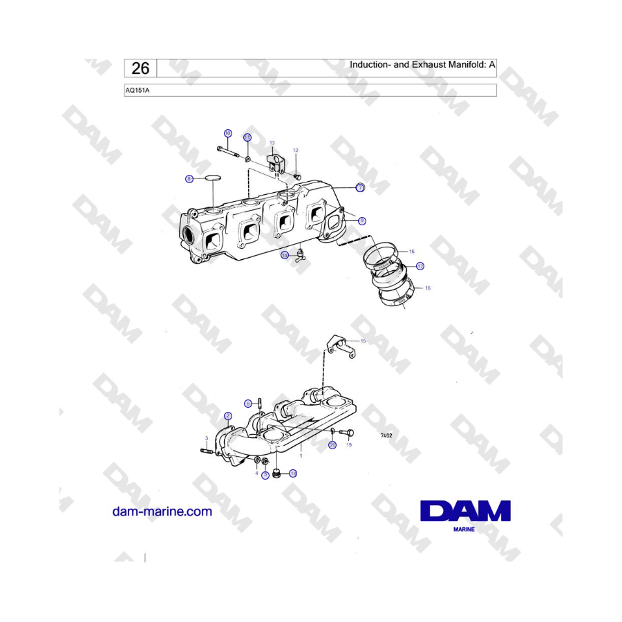 Volvo Penta AQ151A - Múltiple de admisión y escape: A