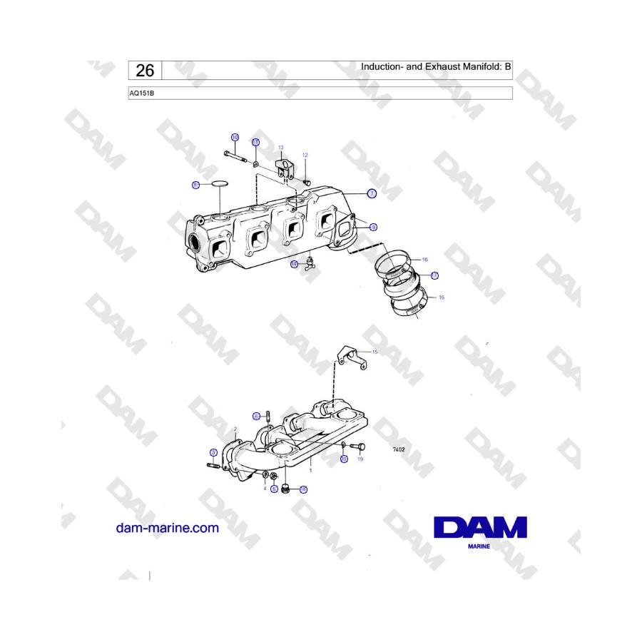 Volvo Penta AQ151B - Induction- and Exhaust Manifold: B