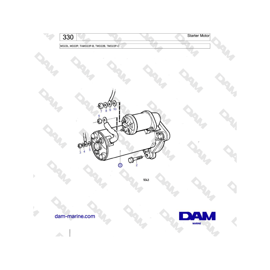 Volvo Penta MD22L, MD22P, TAMD22P-B, TMD22B, TMD22P-C - Starter Motor