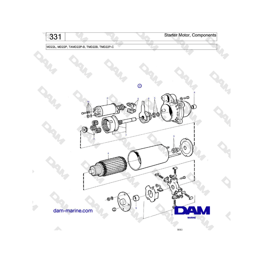 Volvo Penta MD22L, MD22P, TAMD22P-B, TMD22B, TMD22P-C - Motor de arranque, Componentes