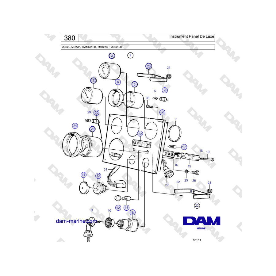 Volvo Penta MD22L, MD22P, TAMD22P-B, TMD22B, TMD22P-C - Deluxe Instrument Panel