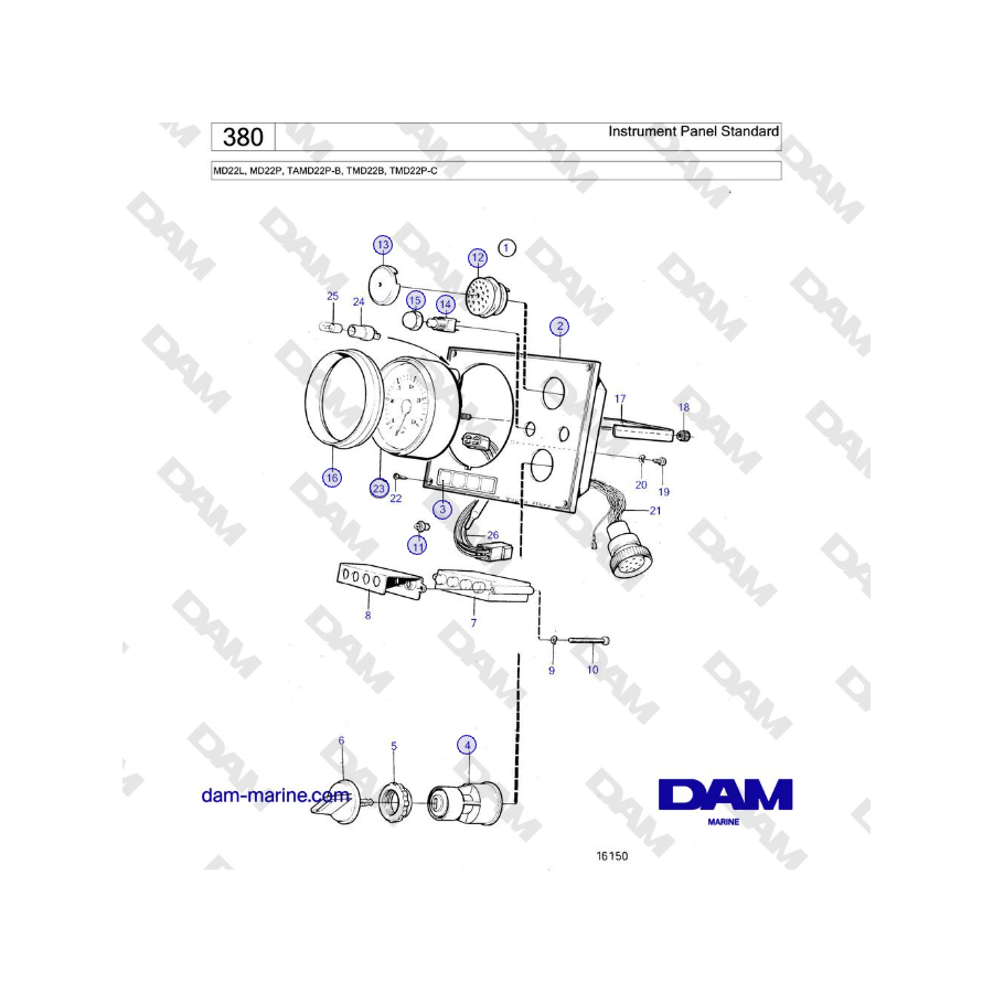 Volvo Penta MD22L, MD22P, TAMD22P-B, TMD22B, TMD22P-C - Panel de instrumentos estándar