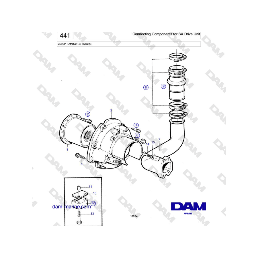 Volvo Penta MD22P, TAMD22P-B, TMD22B - Componentes de conexión para unidad de accionamiento SX