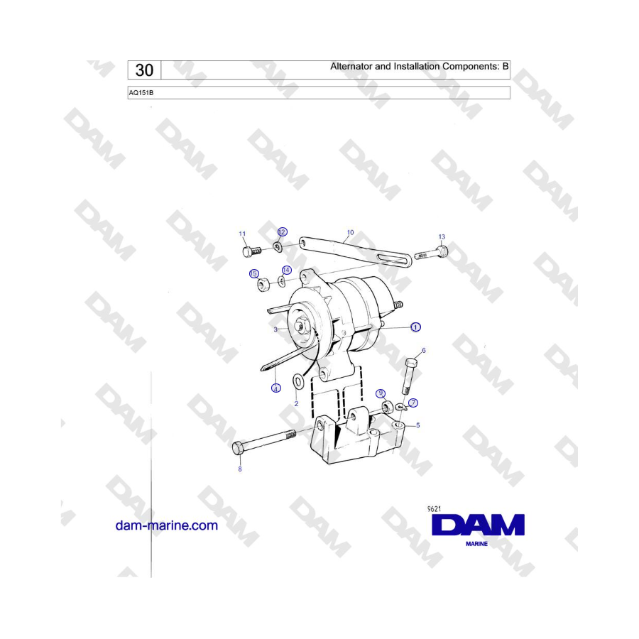 Volvo Penta AQ151B - Alternador y componentes de instalación: B