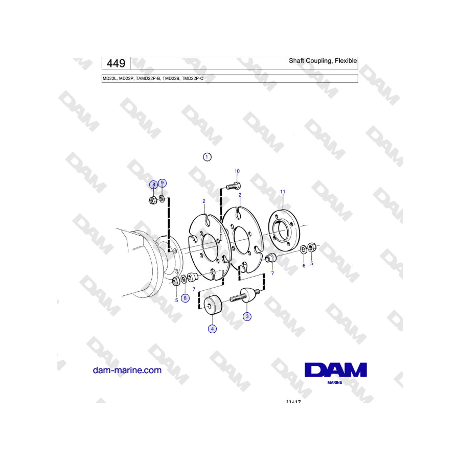 Volvo Penta MD22L, MD22P, TAMD22P-B, TMD22B, TMD22P-C - Acoplamiento de eje, flexible