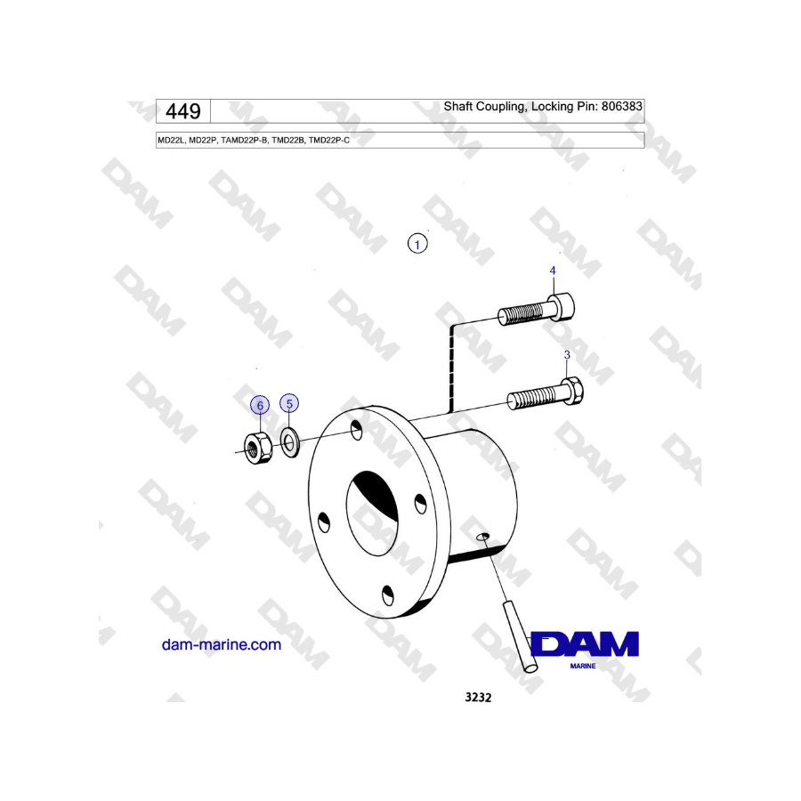 Volvo Penta MD22L, MD22P, TAMD22P-B, TMD22B, TMD22P-C - Acoplamiento del eje, pasador de bloqueo: 806383