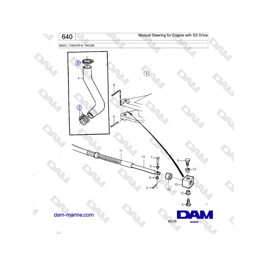 Volvo Penta MD22L, TAMD22P-B, TMD22B - Dirección manual para motor con accionamiento SX