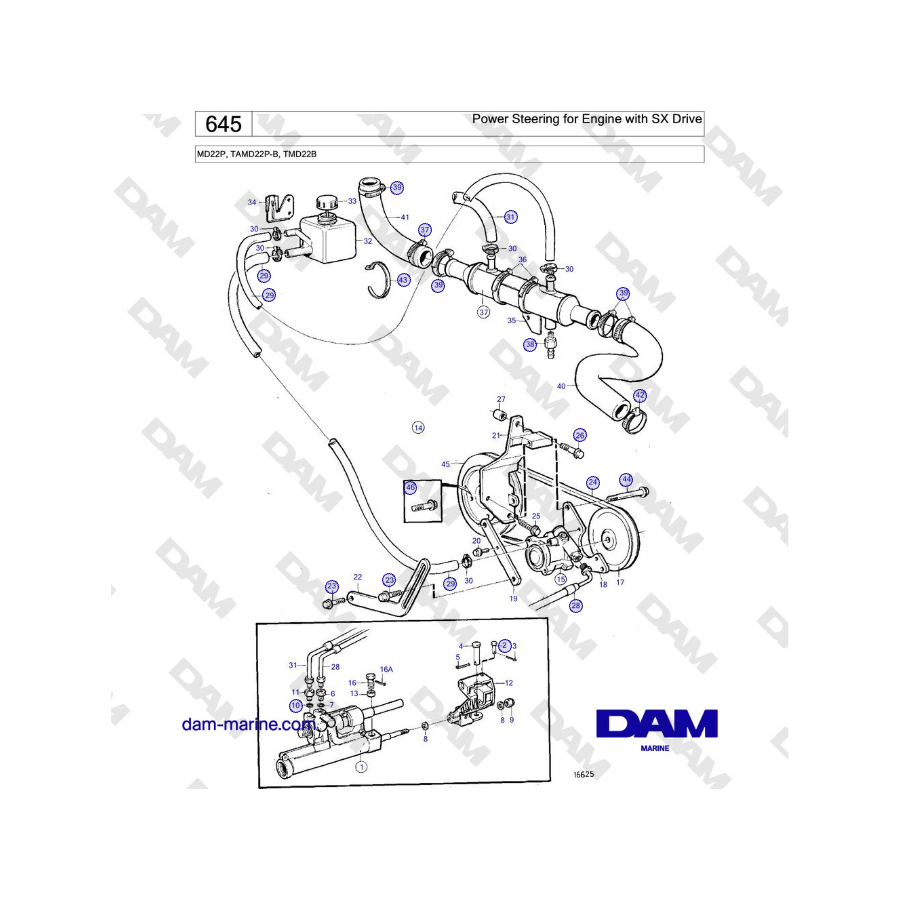 Volvo Penta MD22P, TAMD22P-B, TMD22B - Dirección asistida para motor con accionamiento SX