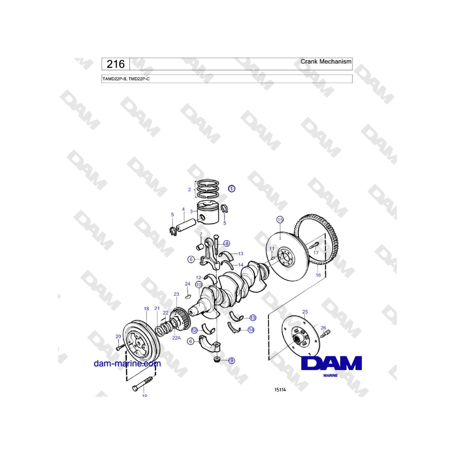 Volvo Penta TMD22P-B, TMD22P-C - Mecanismo de manivela