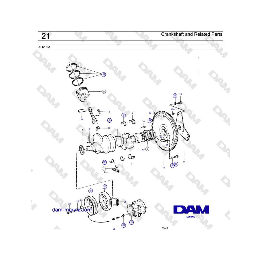 Volvo Penta AQ205A - Cigüeñal y piezas relacionadas