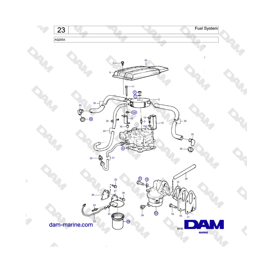 Volvo Penta AQ205A - Sistema de combustible