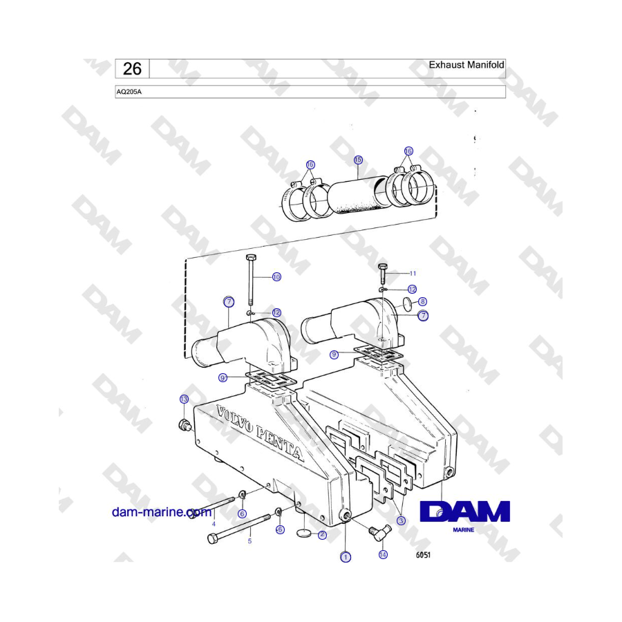 Volvo Penta AQ205A - Colector de escape