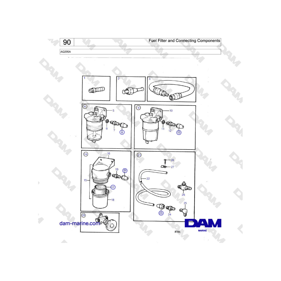 Volvo Penta AQ205A - Fuel Filter and Connecting Components