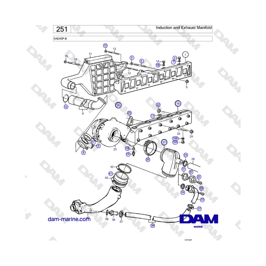 Volvo Penta KAD43P-B - Induction and Exhaust Manifold