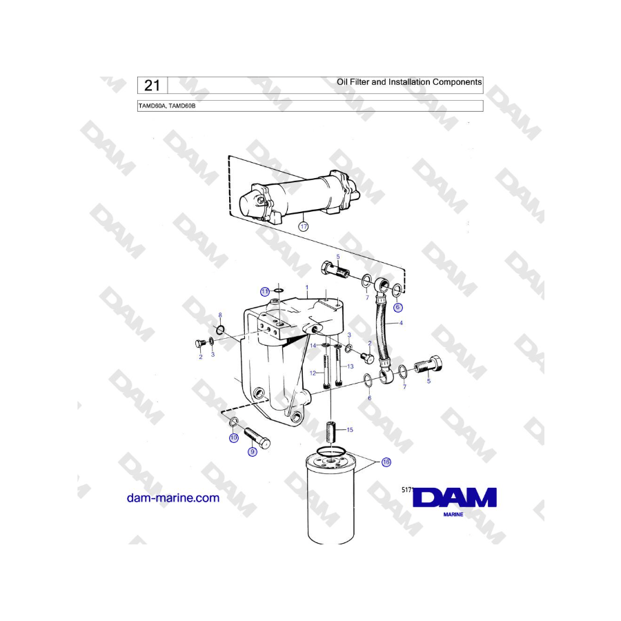 Volvo Penta TAMD60A, TAMD60B - Oil Filter and Installation Components