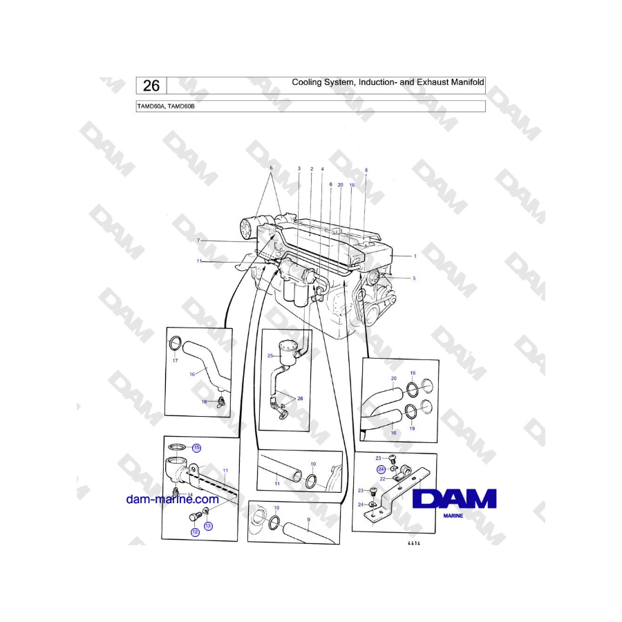 Volvo Penta TAMD60A, TAMD60B - Sistema de refrigeración, colector de admisión y escape