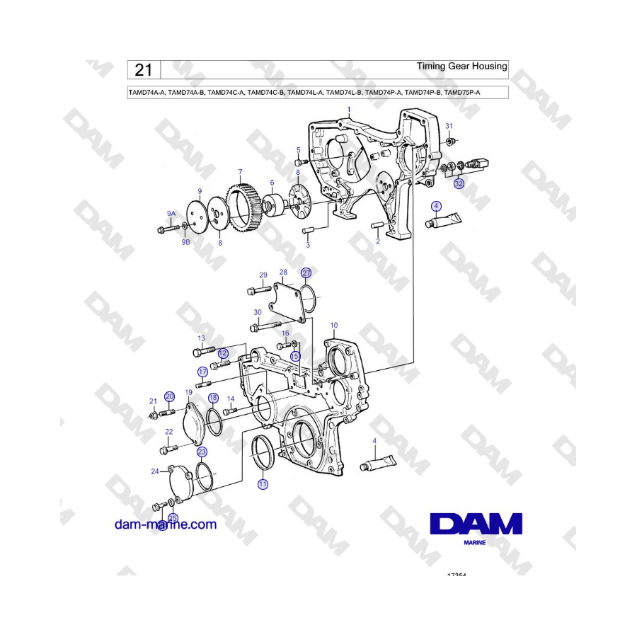 Volvo Penta TAMD74 - Caja de engranajes de distribución