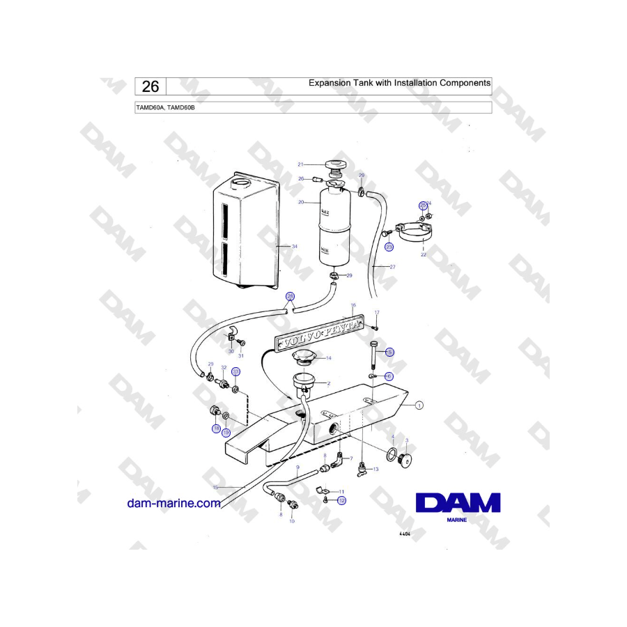 Volvo Penta TAMD60A, TAMD60B - Depósito de expansión con componentes de instalación