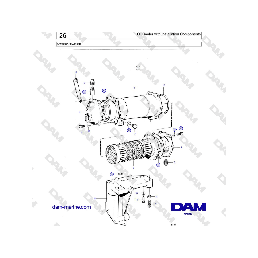 Volvo Penta TAMD60A, TAMD60B - Enfriador de aceite con componentes de instalación