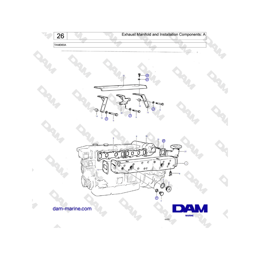 Volvo Penta TAMD60A - Múltiple de escape y componentes de instalación: A