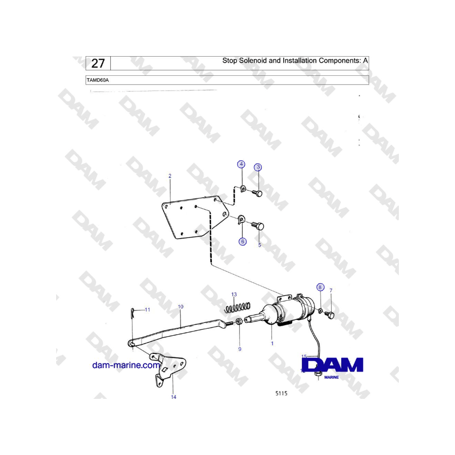 Volvo Penta TAMD60A - Solenoide de parada y componentes de instalación: A