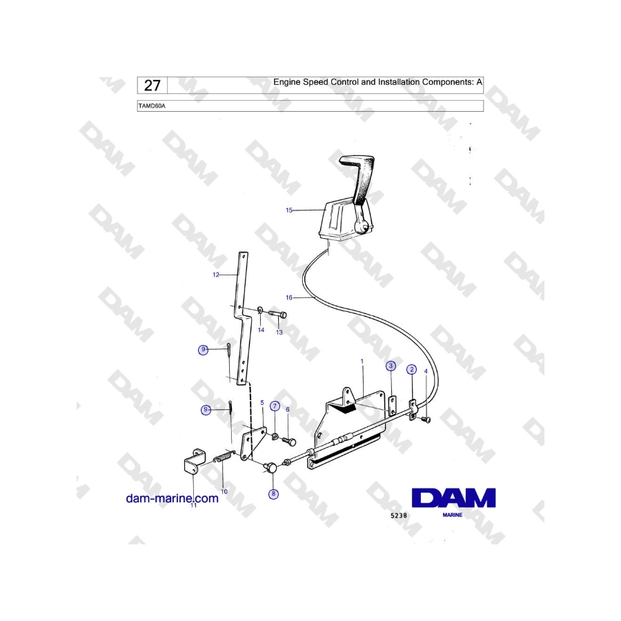 Volvo Penta TAMD60A - Control de velocidad del motor y componentes de instalación: A