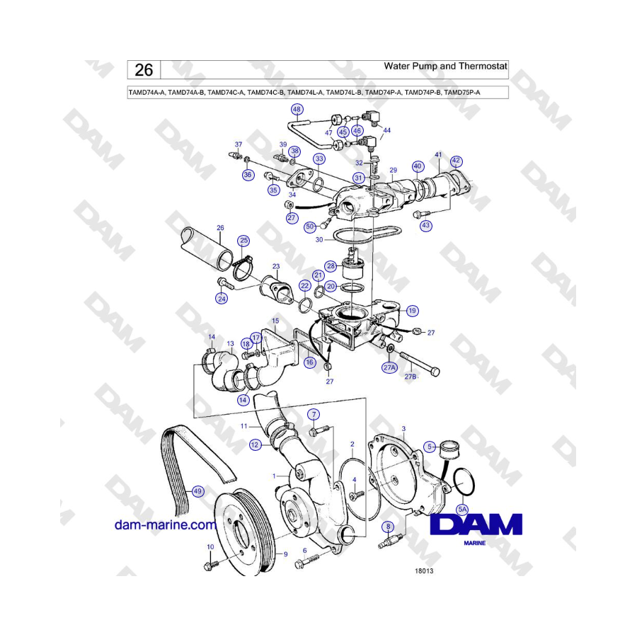 Volvo Penta TAMD74 - Bomba de agua y termostato