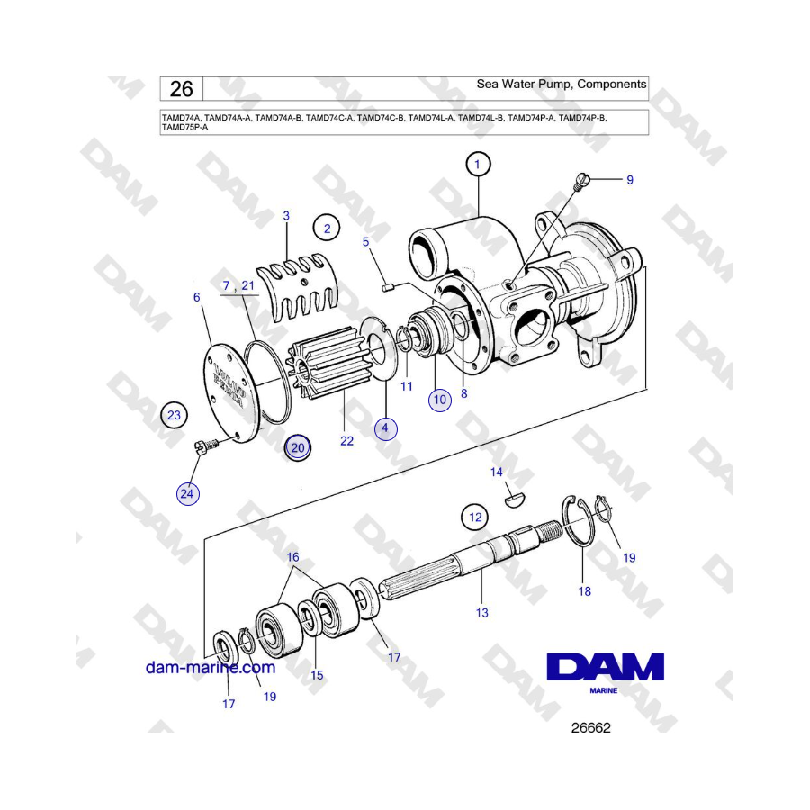 Volvo Penta TAMD74 - Sea Water Pump, Components