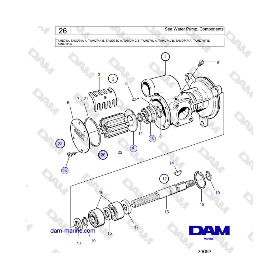 Volvo Penta TAMD74 - Sea Water Pump, Components