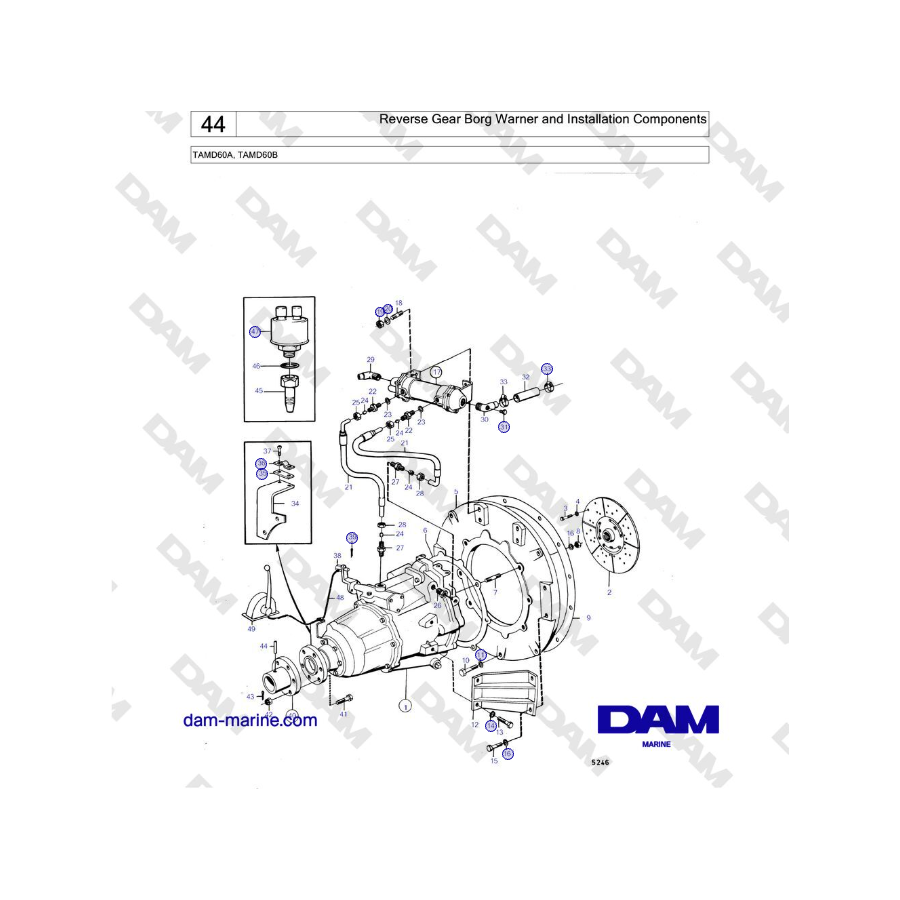 Volvo Penta TAMD60A, TAMD60B - Marcha atrás Borg Warner y componentes de instalación