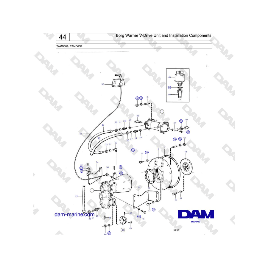 Volvo Penta TAMD60A, TAMD60B - Borg Warner V-Drive Unit and Installation Components