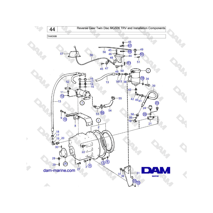 Volvo Penta TAMD60B - Marcha atrás Twin Disc MG506 TRV y componentes de instalación