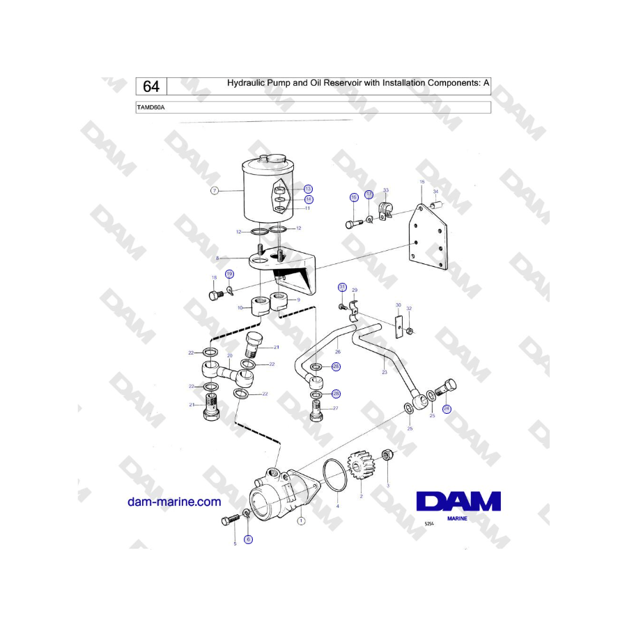 Volvo Penta TAMD60A - Hydraulic Pump and Oil Reservoir with Installation Components: A