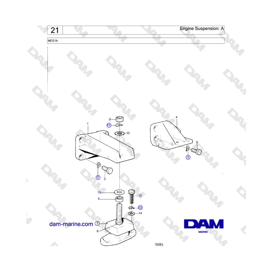 Volvo Penta MD31A - Suspensión del motor: A