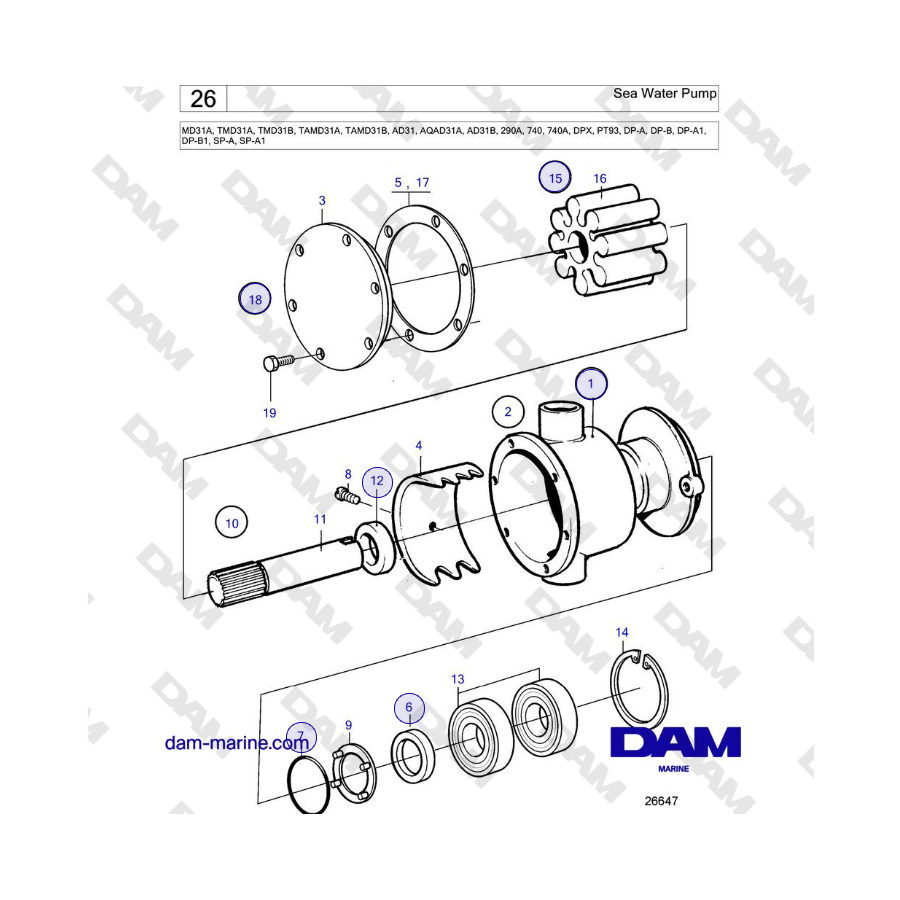 Volvo Penta MD31A / TMD31A / TAMD31A - Bomba de agua de mar