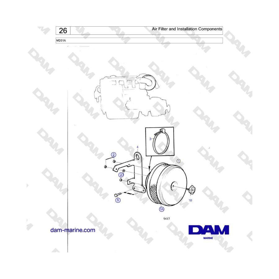 Volvo Penta MD31A - Air Filter and Installation Components