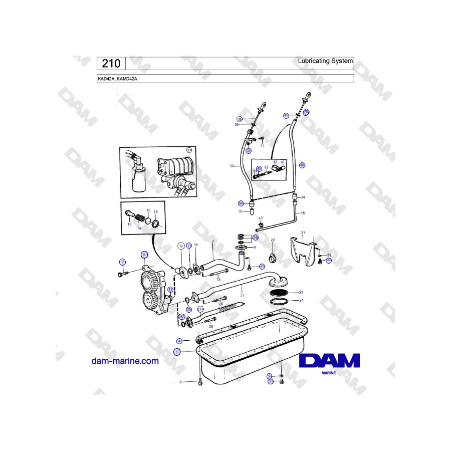 Volvo Penta KAD42A, KAMD42A - Sistema de lubricación