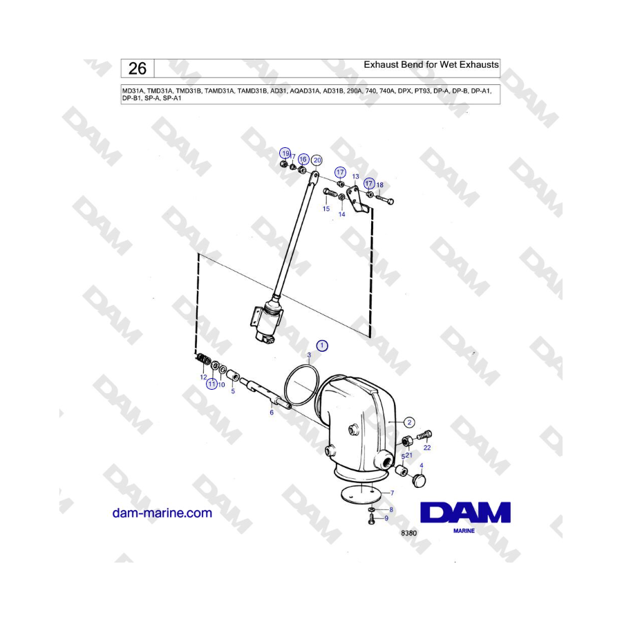 Volvo Penta MD31A / TMD31A / TAMD31A - Codo de escape para escapes húmedos