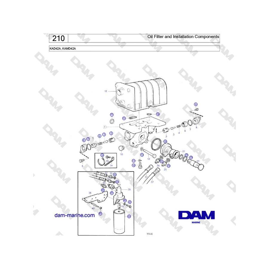 Volvo Penta KAD42A, KAMD42A - Oil Filter and Installation Components