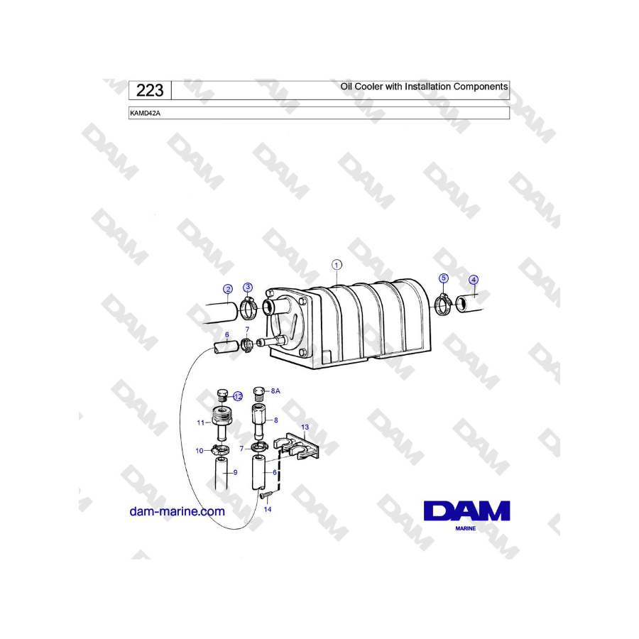 Volvo Penta KAMD42A - Enfriador de aceite con componentes de instalación