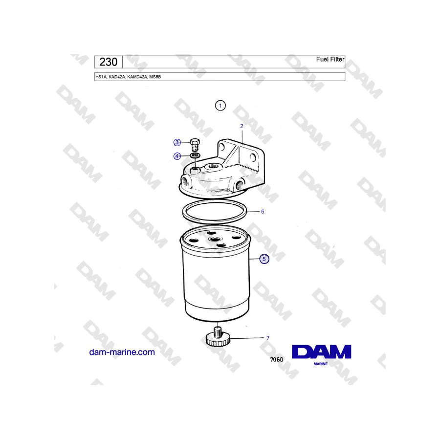 Volvo Penta HS1A, KAD42A, KAMD42A, MS5B - Filtro de combustible