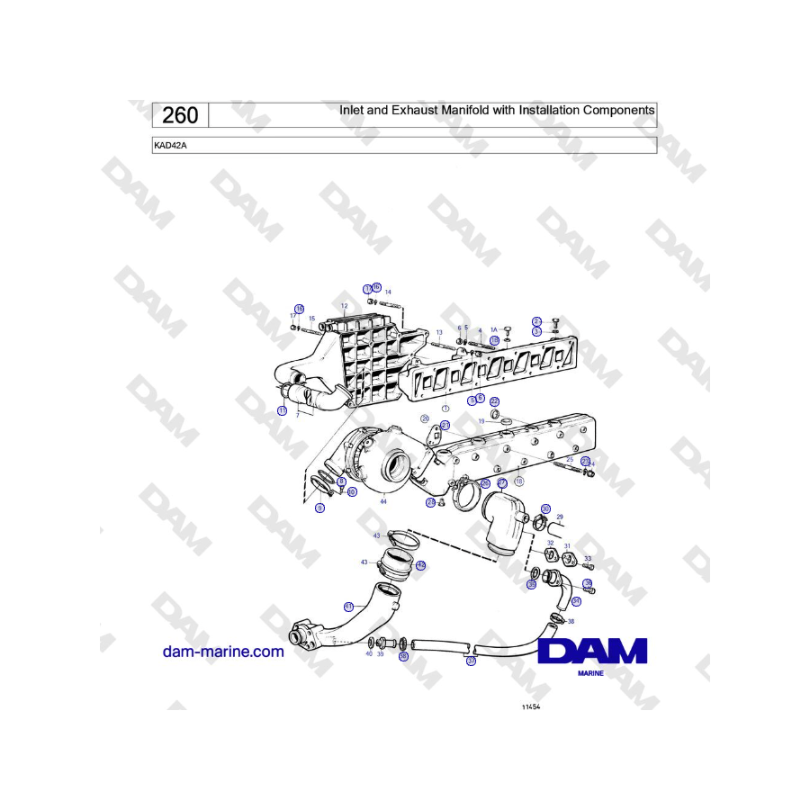 Volvo Penta KAD42A - Inlet and Exhaust Manifold with Installation Components