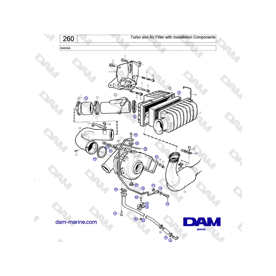 Volvo Penta KAD42A - Turbo and Air Filter with Installation Components