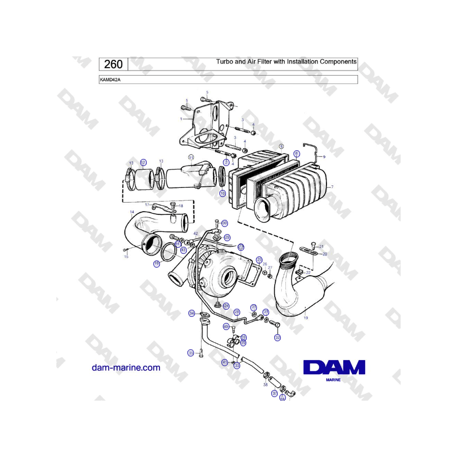 Volvo Penta KAMD42A - Turbo and Air Filter with Installation Components