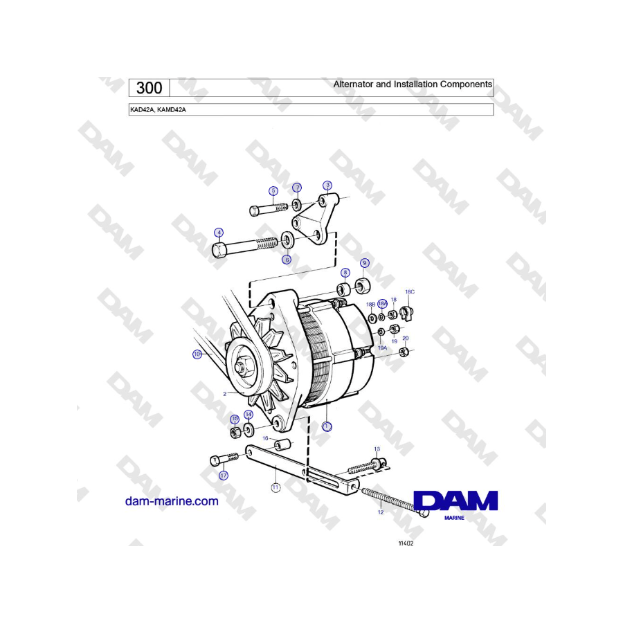 Volvo Penta KAD42A, KAMD42A - Alternador y componentes de instalación