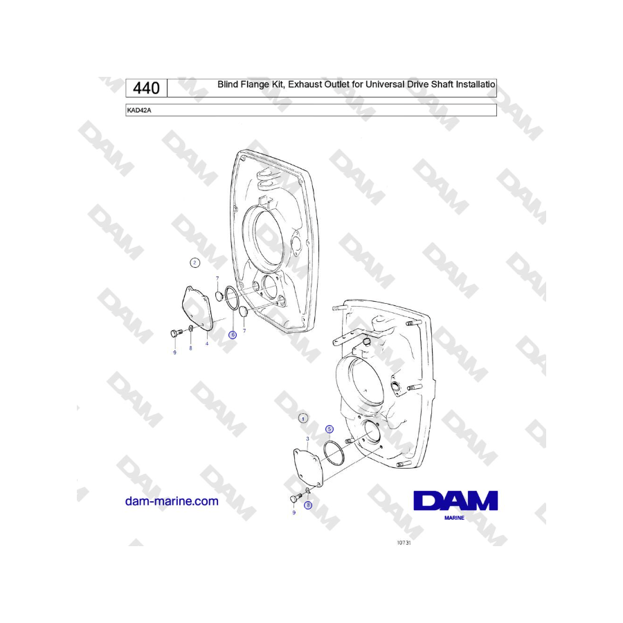 Volvo Penta KAD42A - Blind Flange Kit, Exhaust Outlet for Universal Drive Shaft Installatio