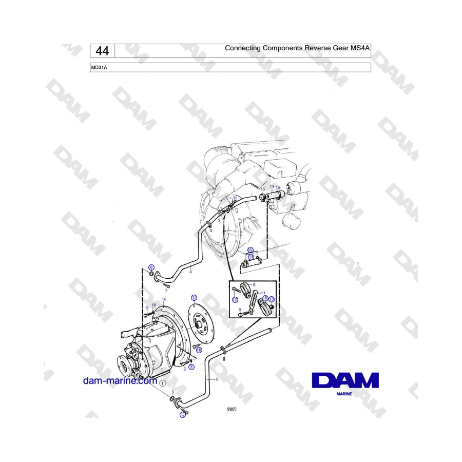 Volvo Penta MD31A - Componentes de conexión Marcha atrás MS4A