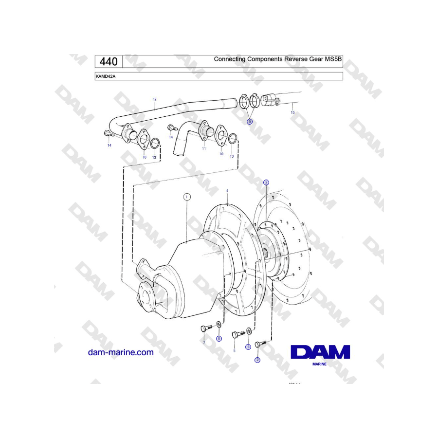 Volvo Penta KAMD42A - Componentes de conexión Marcha atrás MS5B