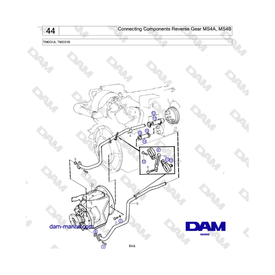 Volvo Penta TMD31A - Componentes de conexión Marcha atrás MS4A, MS4B