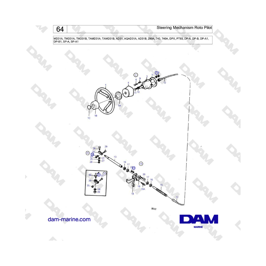 Volvo Penta MD31A, TMD31A, TAMD31A - Steering Mechanism Roto Pilot